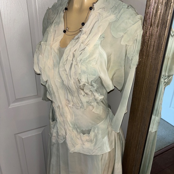 Women’s Vintage Garden Lawn Dress Silk Georgette ? Ruffles Midi Medium - Picture 2 of 8